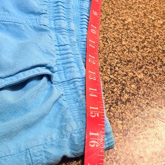 Erika Petite Bright Blue Teal Capri Pants Front Seam Drawstring Waist Women PL - Picture 11 of 13